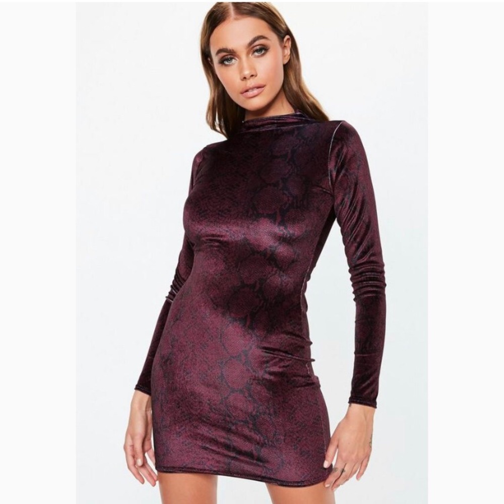 Missguided High Neck Snake Velvet Mini Dress - Picture 1 of 8